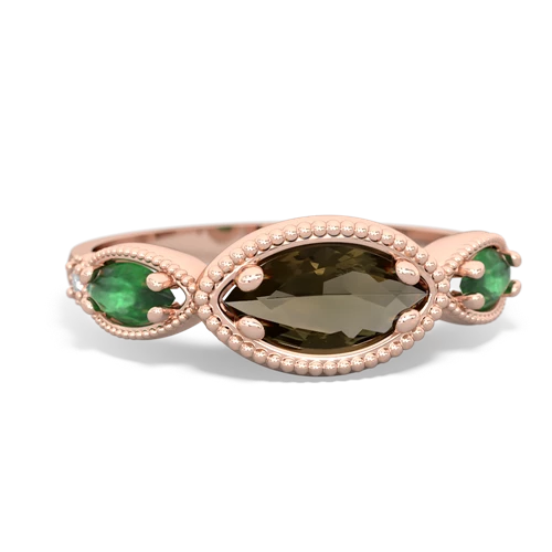 smoky quartz-emerald milgrain marquise ring