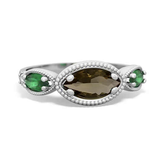 smoky quartz-emerald milgrain marquise ring