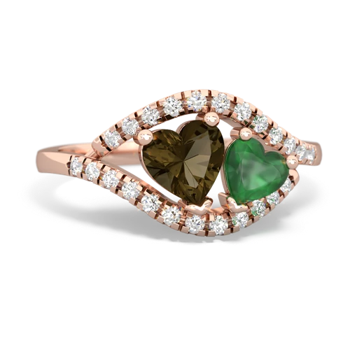 smoky quartz-emerald mother child ring