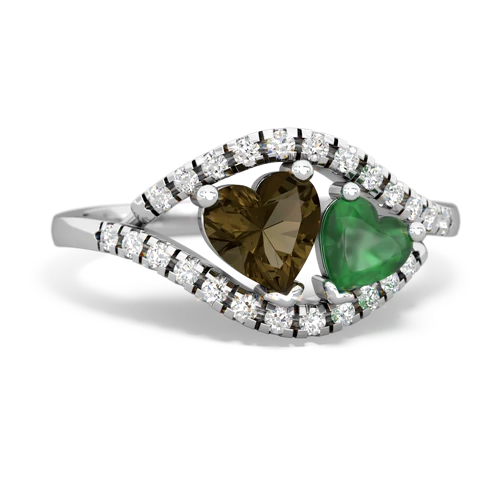 smoky quartz-emerald mother child ring