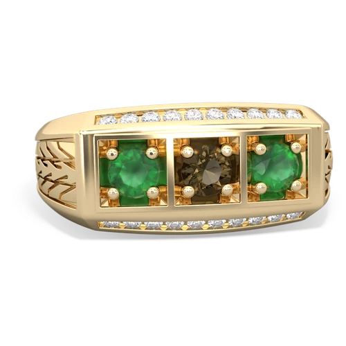 smoky quartz-emerald three stone ring