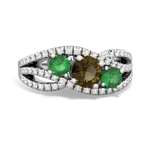 smoky quartz-emerald three stone pave ring