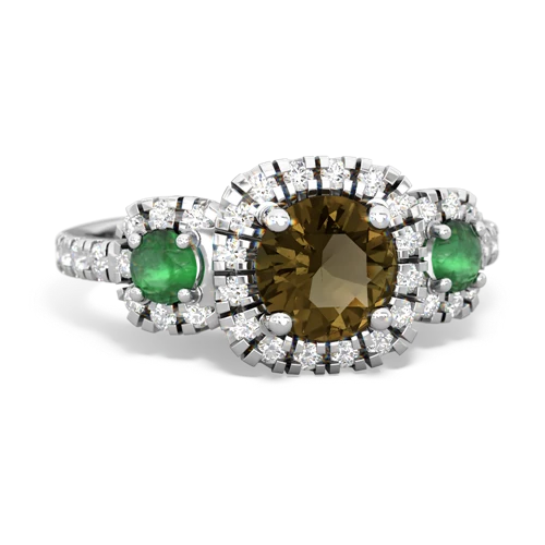 smoky quartz-emerald three stone regal ring