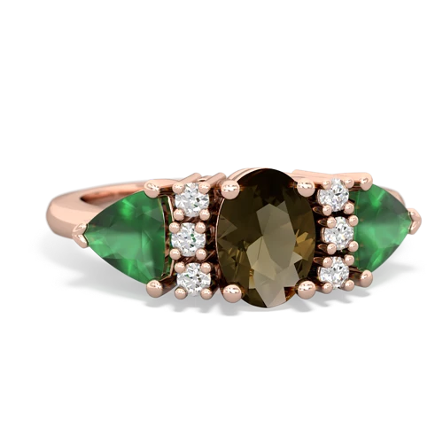 Genuine Smoky Quartz with Genuine Emerald and Genuine London Blue Topaz Antique Style Three Stone ring