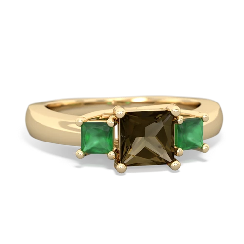 Smoky Quartz Genuine Smoky Quartz with Genuine Emerald and Genuine Aquamarine Three Stone Trellis ring Ring