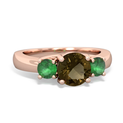 Genuine Smoky Quartz with Genuine Emerald and Genuine London Blue Topaz Three Stone Trellis ring