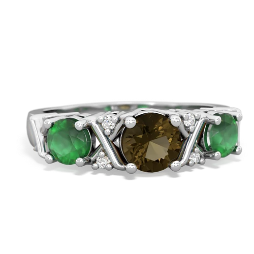 Smoky Quartz Genuine Smoky Quartz with Genuine Emerald and Lab Created Emerald Hugs and Kisses ring Ring