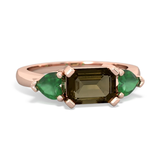 Smoky Quartz Genuine Smoky Quartz with Genuine Emerald and Genuine Opal Three Stone ring Ring