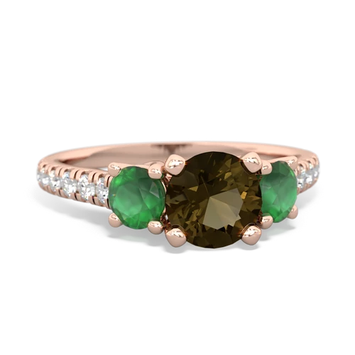 Smoky Quartz Genuine Smoky Quartz with Genuine Emerald and Genuine Aquamarine Pave Trellis ring Ring