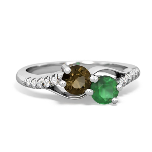 smoky quartz-emerald two stone infinity ring