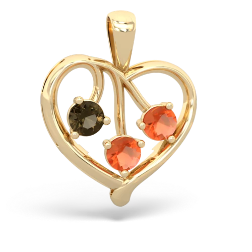 smoky quartz-fire opal love heart pendant
