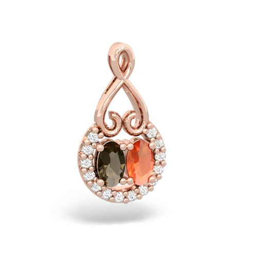 smoky quartz-fire opal love nest pendant