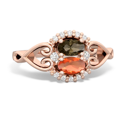 smoky quartz-fire opal antique keepsake ring