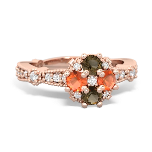 smoky quartz-fire opal art deco engagement ring