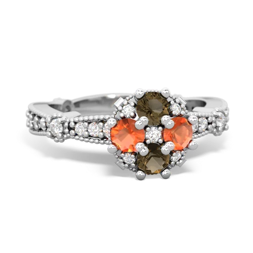 smoky quartz-fire opal art deco engagement ring
