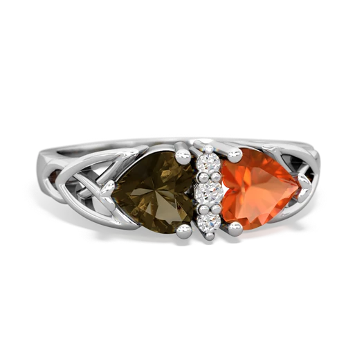 smoky quartz-fire opal celtic ring