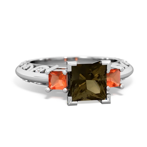 Smoky Quartz Genuine Smoky Quartz with Genuine Fire Opal and Genuine Black Onyx Art Deco ring Ring