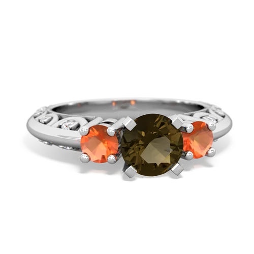 smoky quartz-fire opal engagement ring
