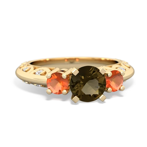 smoky quartz-fire opal engagement ring