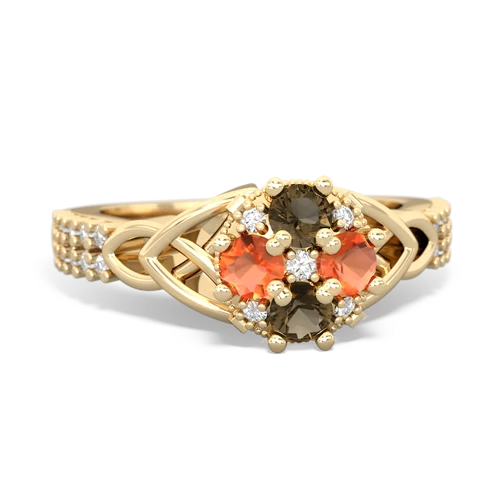 smoky quartz-fire opal engagement ring