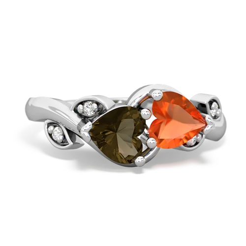 smoky quartz-fire opal floral keepsake ring