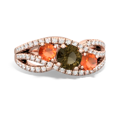 smoky quartz-fire opal three stone pave ring