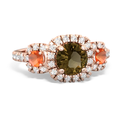 smoky quartz-fire opal three stone regal ring