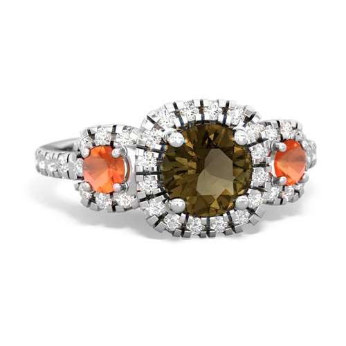 smoky quartz-fire opal three stone regal ring
