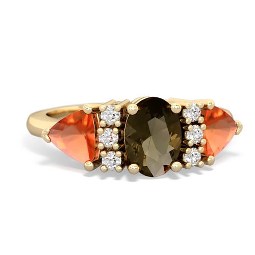 Smoky Quartz Genuine Smoky Quartz with Genuine Fire Opal and Genuine Fire Opal Antique Style Three Stone ring Ring