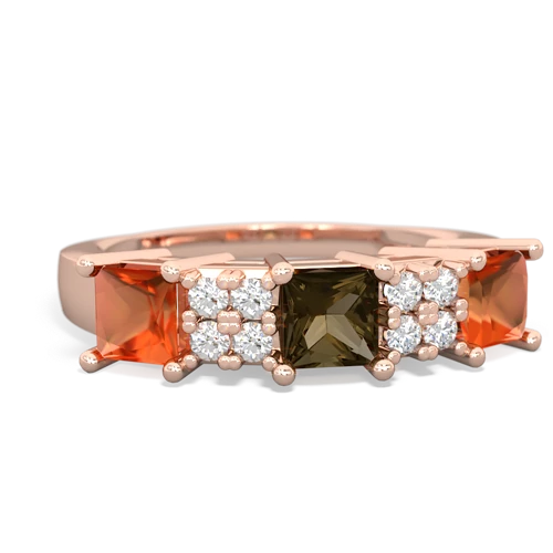 Smoky Quartz Genuine Smoky Quartz with Genuine Fire Opal and Genuine Fire Opal Three Stone ring Ring