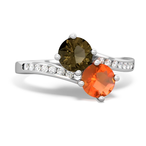 smoky quartz-fire opal two stone channel ring