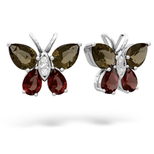 smoky quartz-garnet butterfly earrings