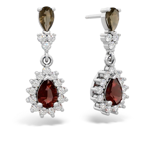 smoky quartz-garnet dangle earrings
