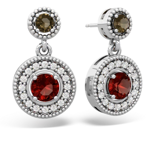 smoky quartz-garnet halo earrings