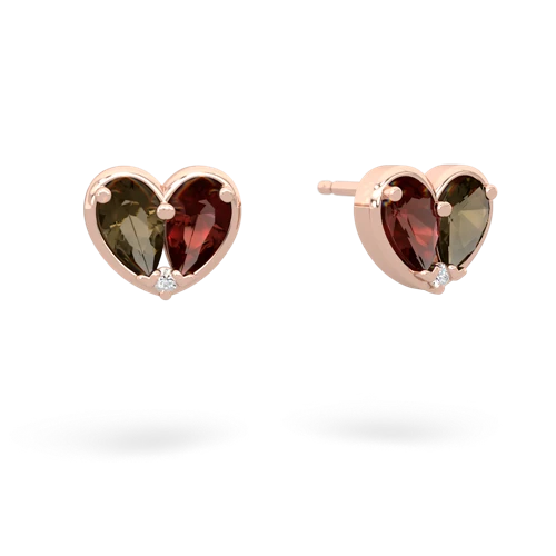 smoky quartz-garnet one heart earrings