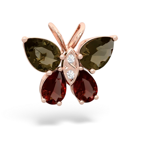 smoky quartz-garnet butterfly pendant