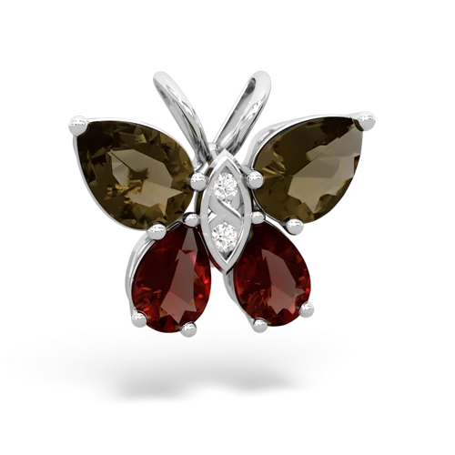 smoky quartz-garnet butterfly pendant