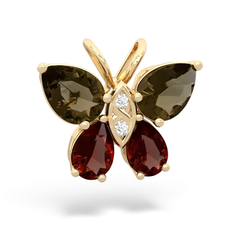 smoky quartz-garnet butterfly pendant