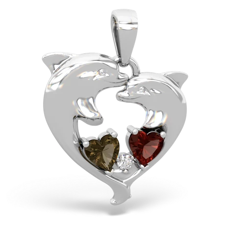 smoky quartz-garnet dolphins pendant