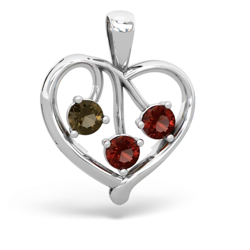 Smoky Quartz Genuine Smoky Quartz with Genuine Garnet and Genuine Ruby Glowing Heart pendant Pendant