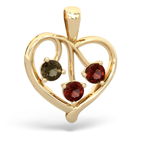 smoky quartz-garnet love heart pendant