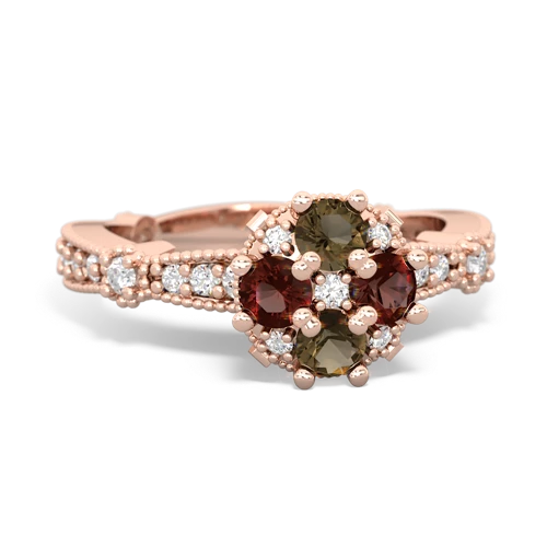 smoky quartz-garnet art deco engagement ring
