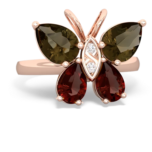 smoky quartz-garnet butterfly ring