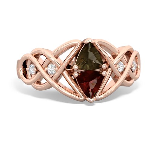 smoky quartz-garnet celtic knot ring