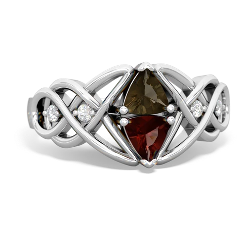 smoky quartz-garnet celtic knot ring