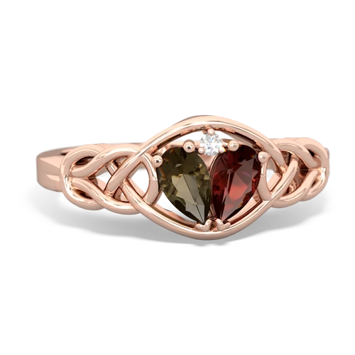 smoky quartz-garnet celtic knot ring