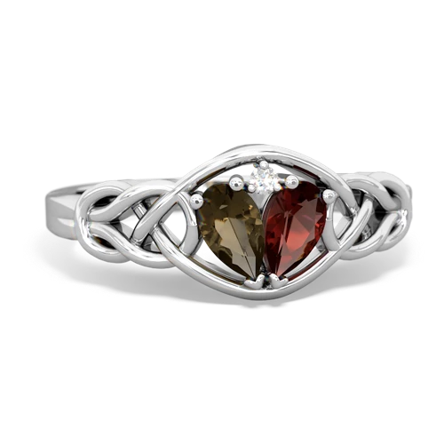 smoky quartz-garnet celtic knot ring