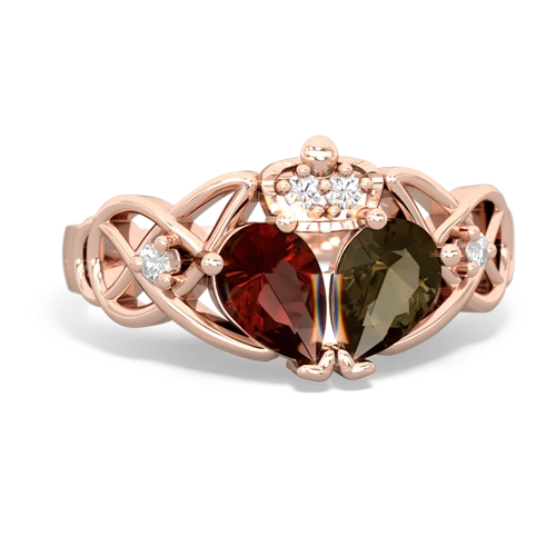 smoky quartz-garnet claddagh ring