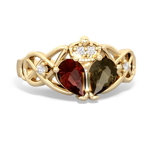 smoky quartz-garnet claddagh ring