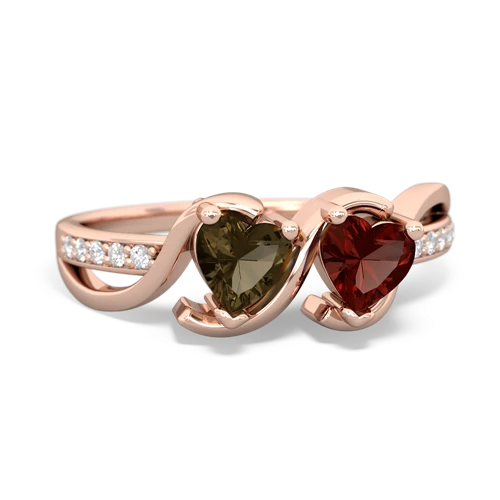 smoky quartz-garnet double heart ring